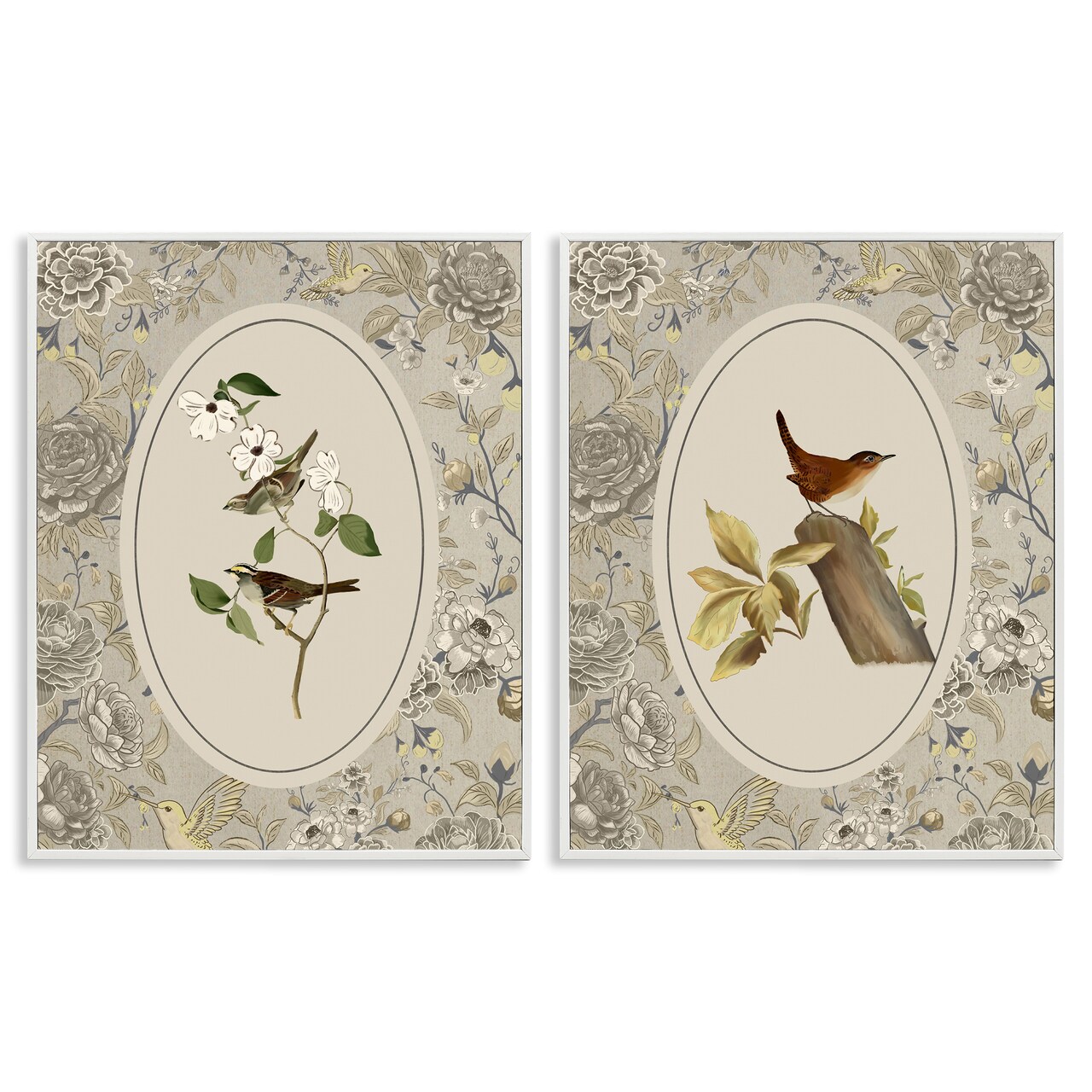 Stupell Industries Vintage Birds & Toile 2pc Framed Giclee Set, design by Radhika Modi